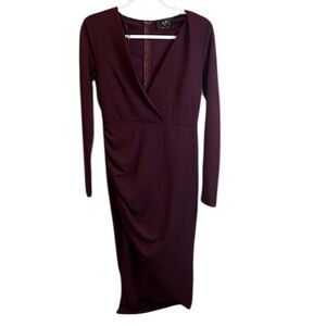 AX Paris Red Long Sleeve Sheath Dress with V-Neck for Cocktail